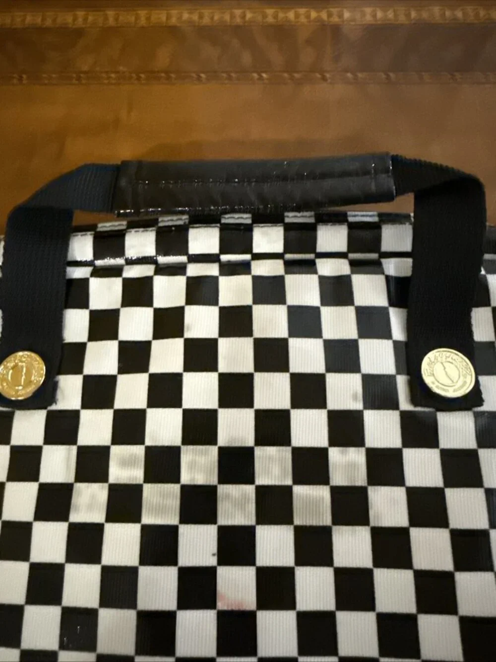 Betsey Johnson Betseyville Laptop Bag Black White Checker Heart Bird Gold Stud